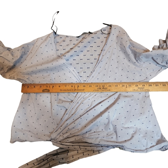 Zara Blue Swiss dot striped long sleeve wrap blouse.  Size medium - Picture 11 of 13